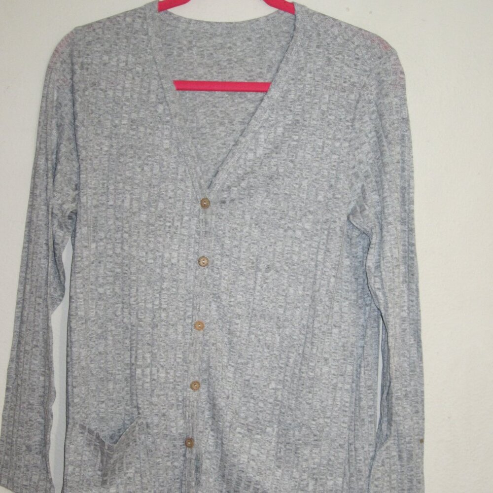 Lightweight Light Grey Button-Front Ribbed Cardigan Brand New